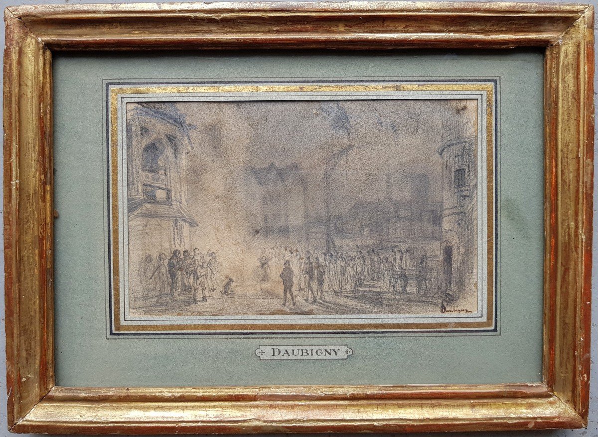 DAUBIGNY - Dessin 1850 - Esmeralda / Notre-Dame-photo-2