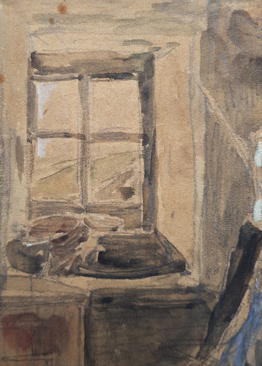 Eugène BOUDIN - Aquarelle - Bretonne dans un intérieur-photo-6