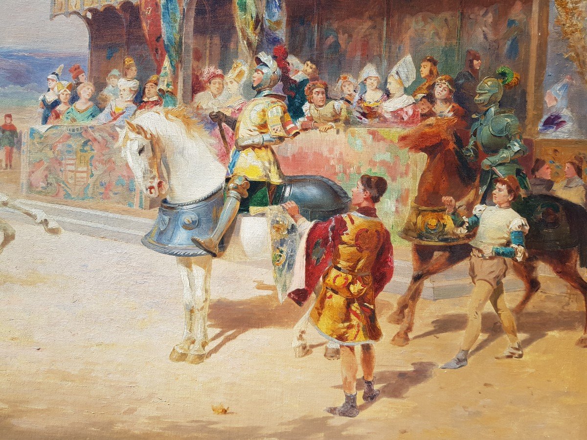 Detti - Italian - Oil 82 X 128 Cms - Medieval Joust-photo-4