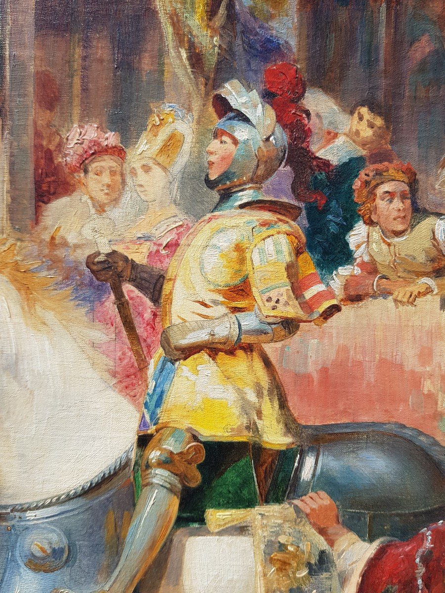 Detti - Italian - Oil 82 X 128 Cms - Medieval Joust-photo-3