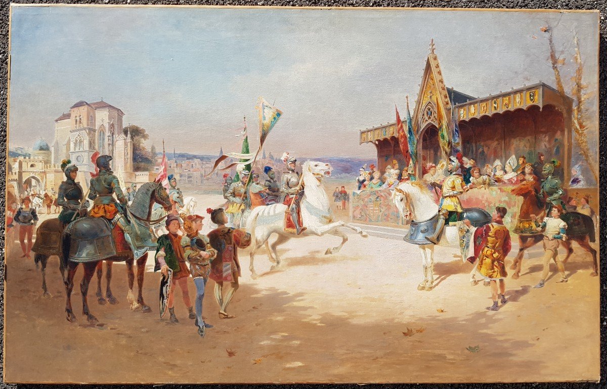 Detti - Italian - Oil 82 X 128 Cms - Medieval Joust