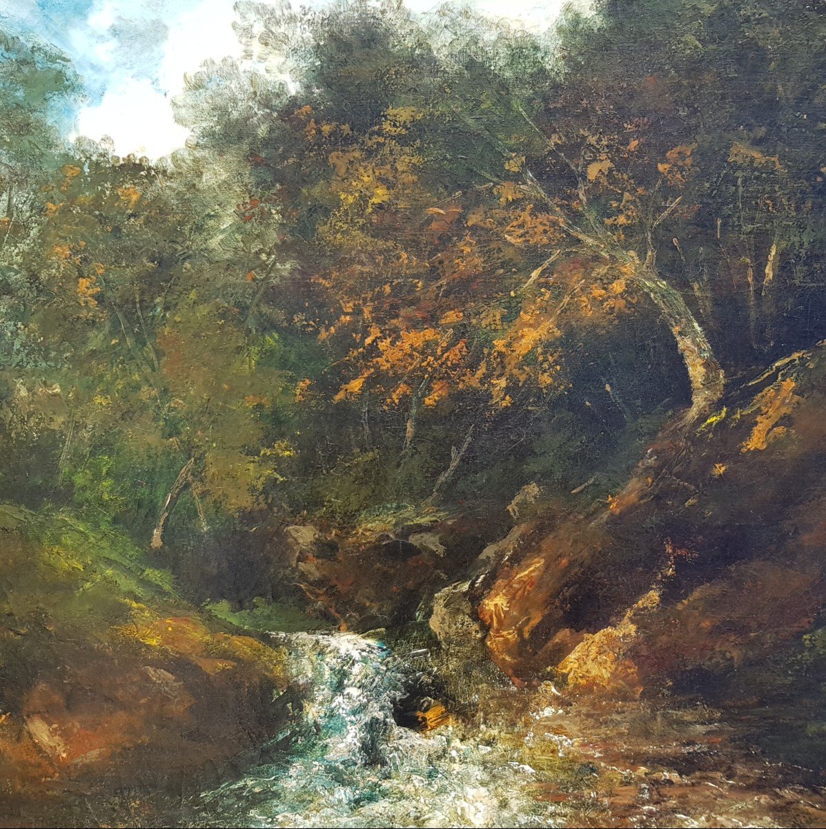 COURBET - Huile sur toile c.1870 - Cascade en forêt