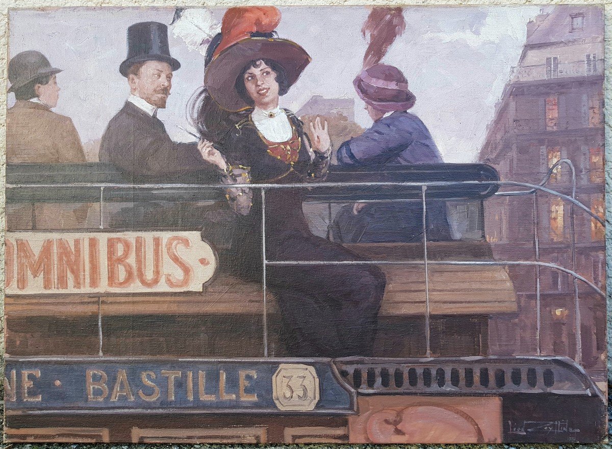 ZEYTLINE - Huile sur toile - Belle époque - Omnibus, PARIS-photo-2