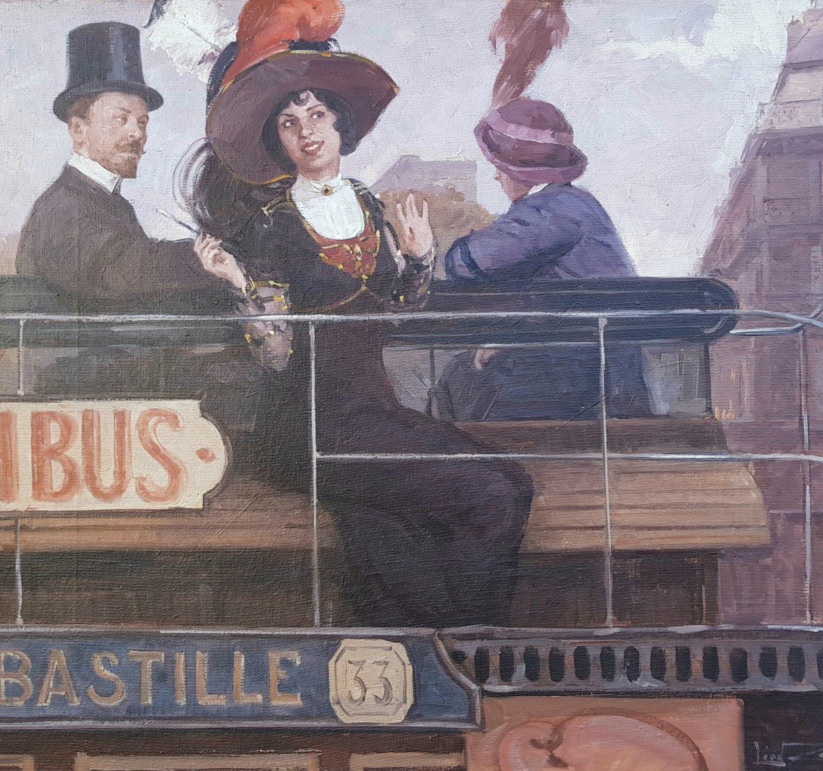 ZEYTLINE - Huile sur toile - Belle époque - Omnibus, PARIS