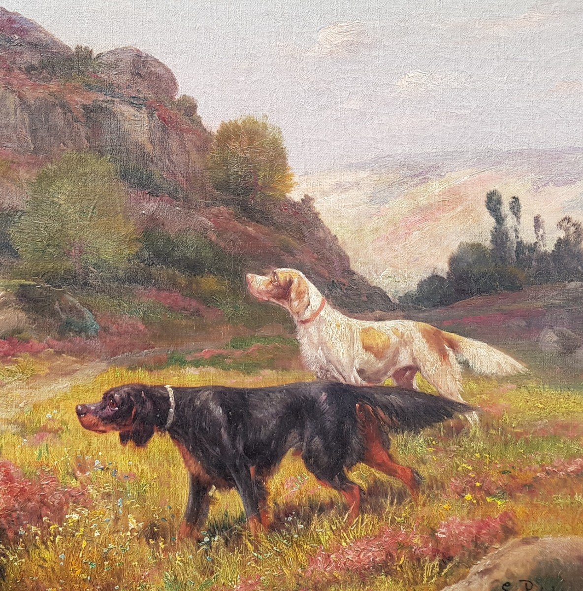 Eugene Petit - Oil On Canvas 19th - Hunting Dogs