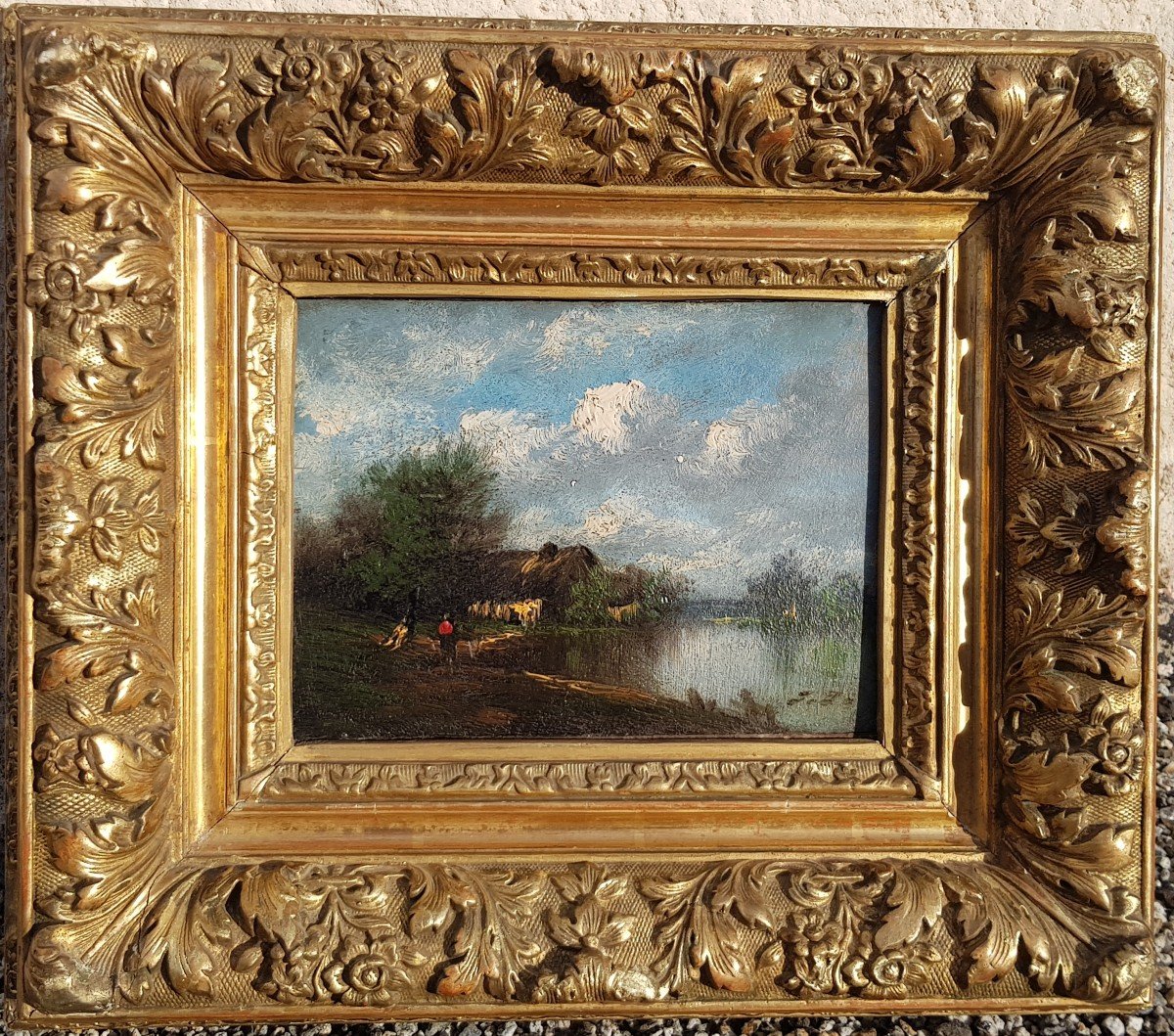 Jules DUPRÉ - Huile Barbizon - Etang et chaumière - 1870-photo-2