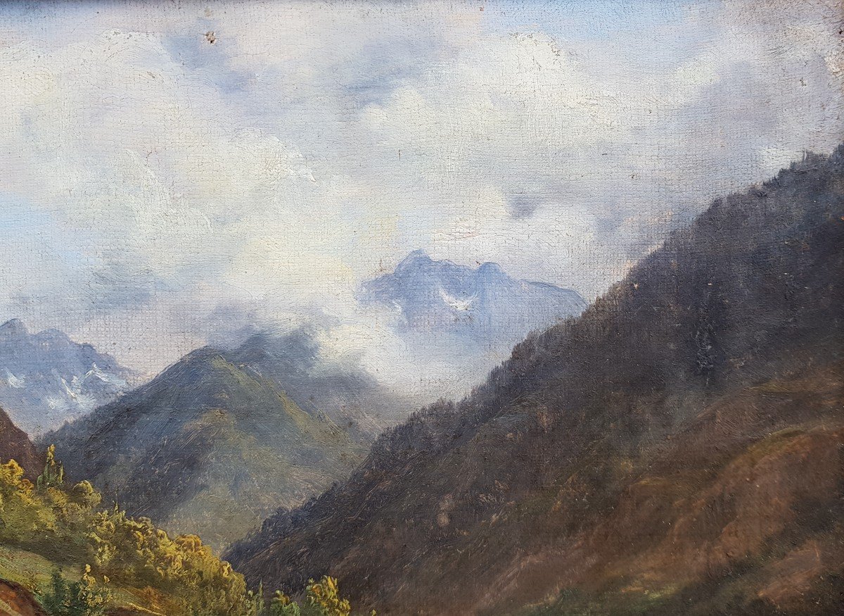 19th Oil - Mountains - Inscribed "1830, Th. Rousseau" -photo-8