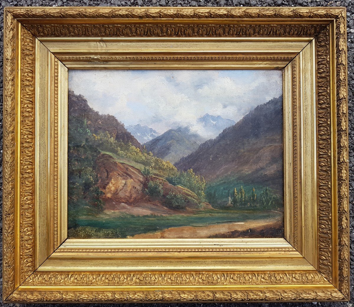 19th Oil - Mountains - Inscribed "1830, Th. Rousseau" 