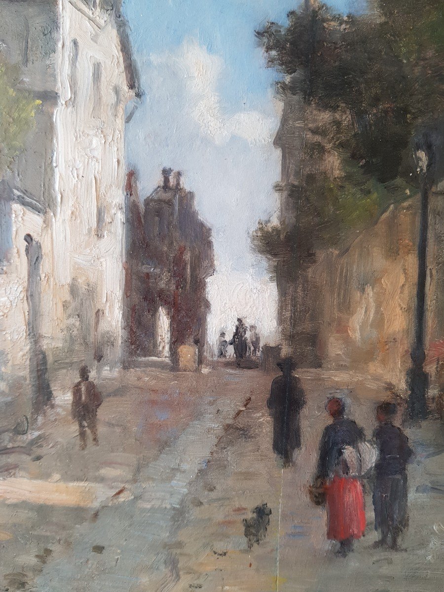 Pecrus - Oil Panel - Street In Montmartre - 1880