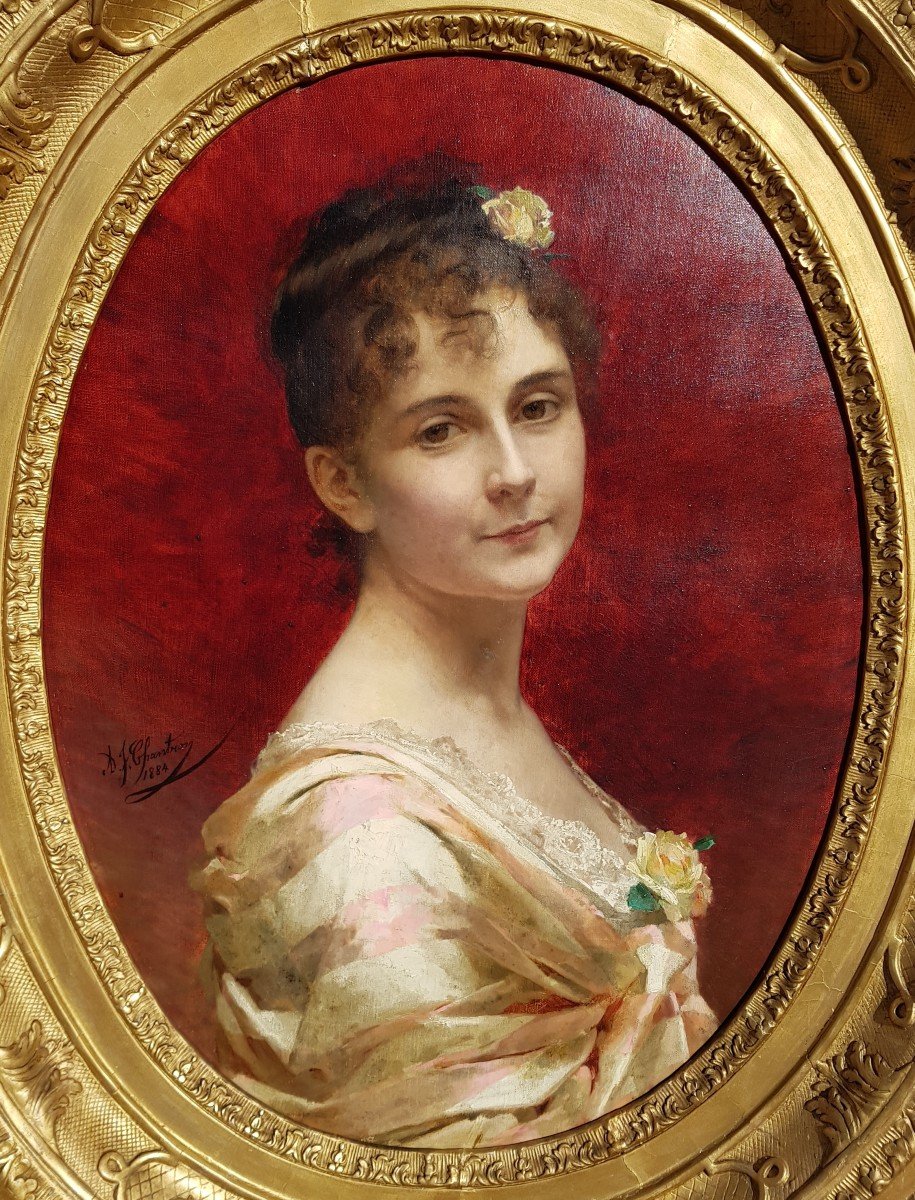 Chantron - Large Painting - Woman Portrait - 1884