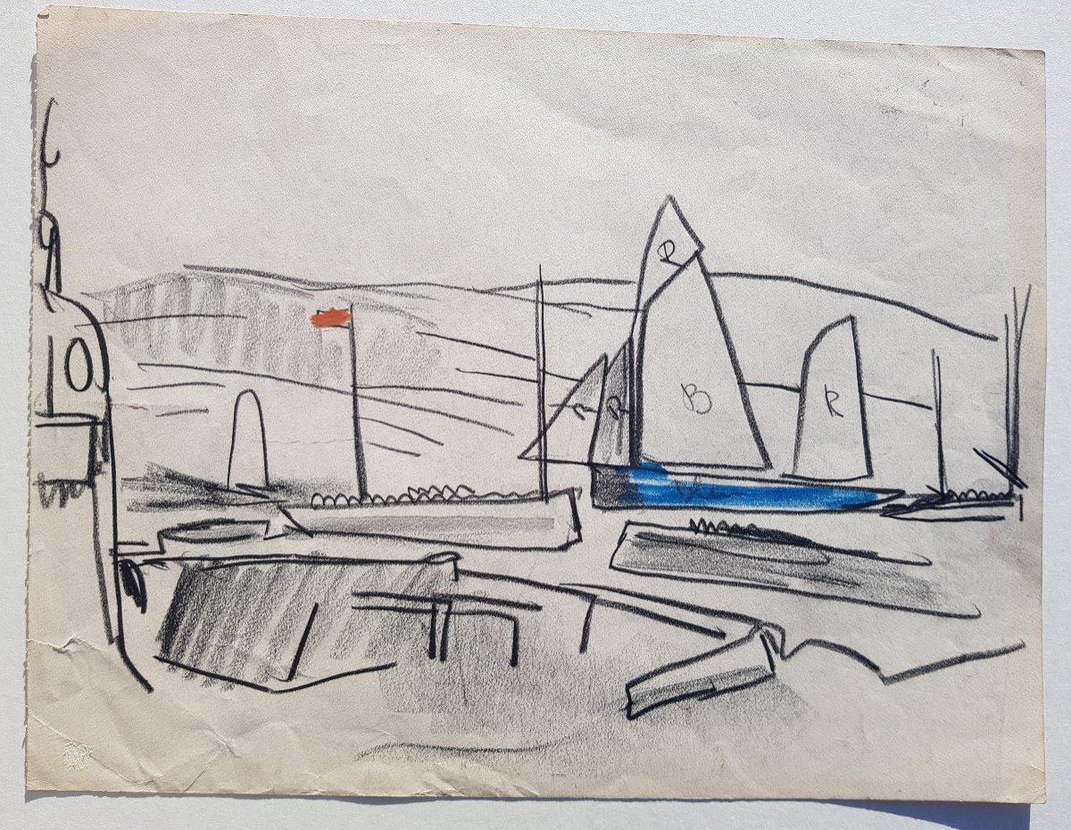 Mathurin Meheut - Drawing - Sailboat In Port -photo-2