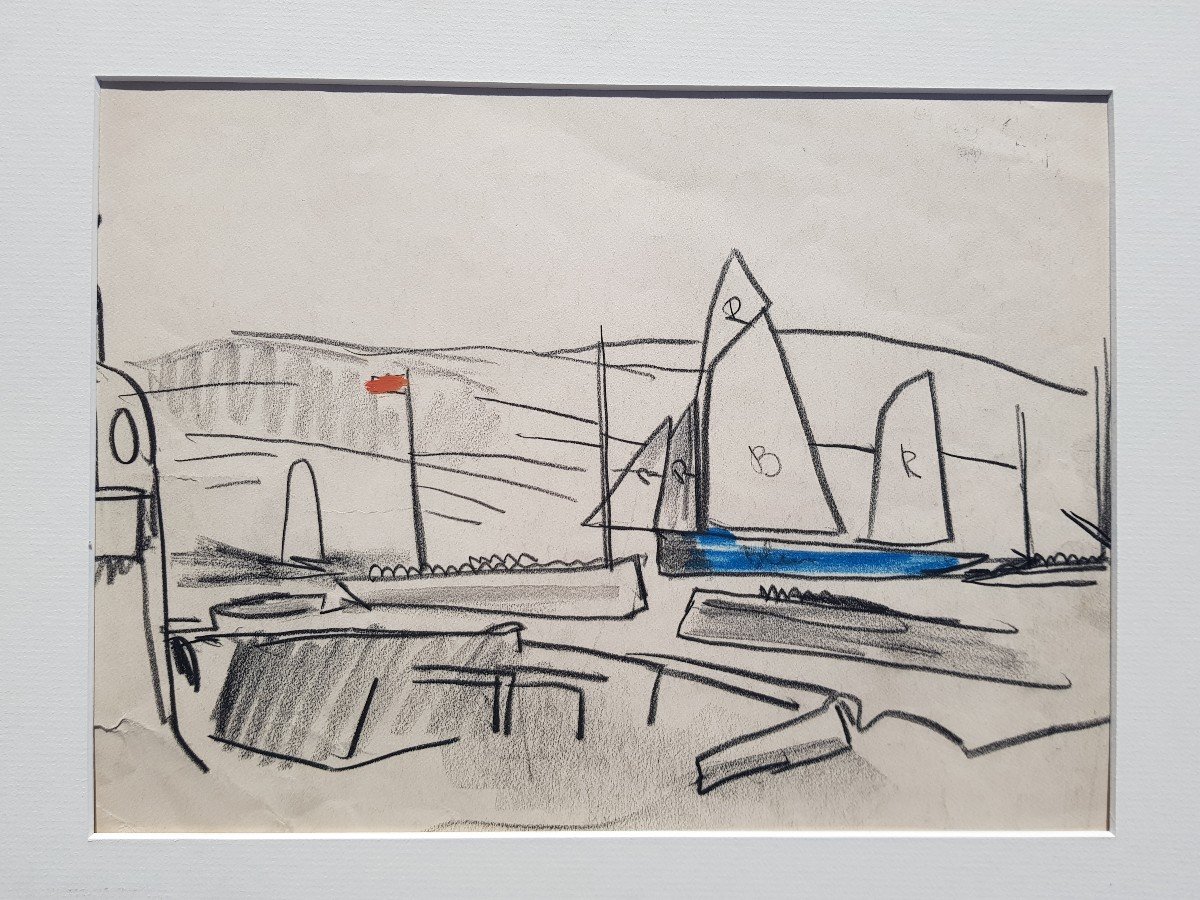 Mathurin Meheut - Drawing - Sailboat In Port -photo-3