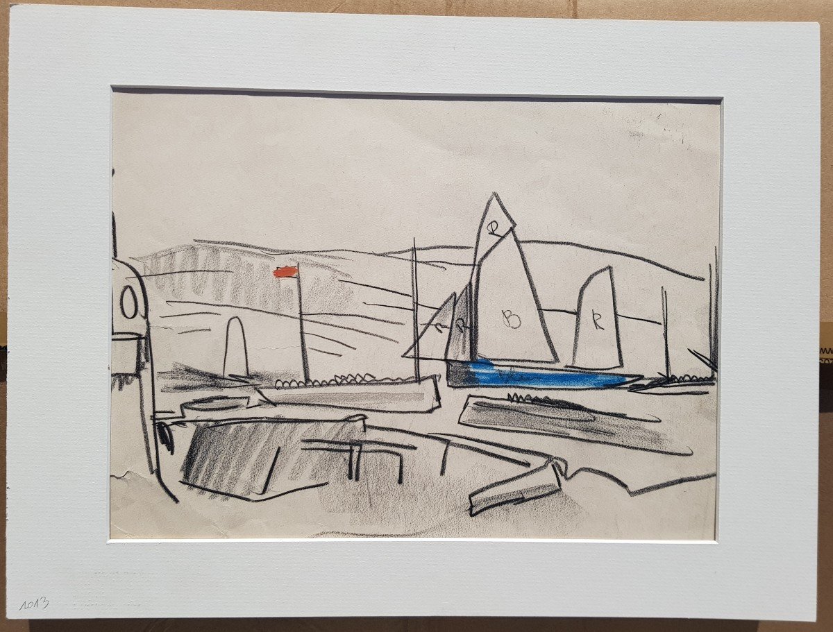 Mathurin Meheut - Drawing - Sailboat In Port -photo-4