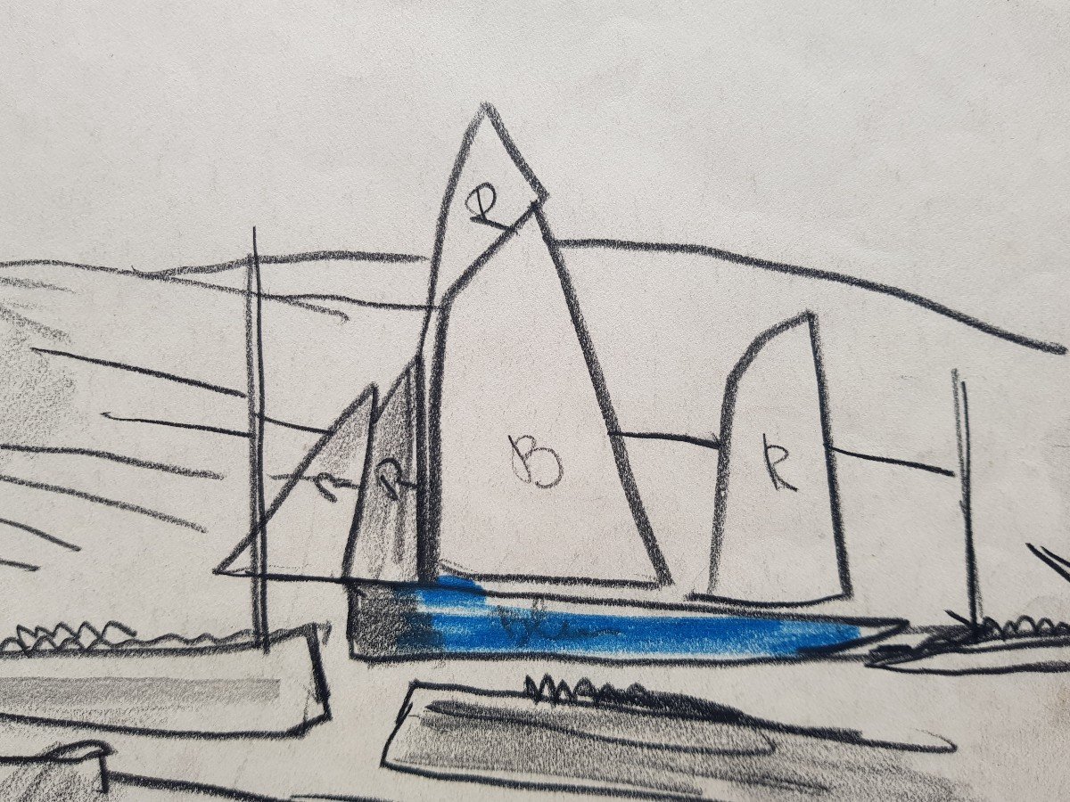 Mathurin Meheut - Drawing - Sailboat In Port -photo-6