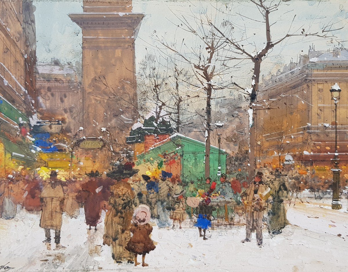 GALIEN LALOUE - Gouache - Boulevard enneigé, PARIS