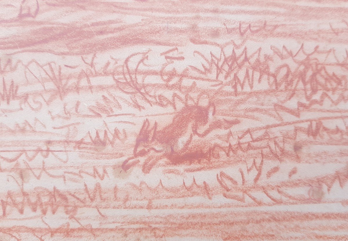 Daubigny - Red Chalk Drawing - Cows On River Bank-photo-6