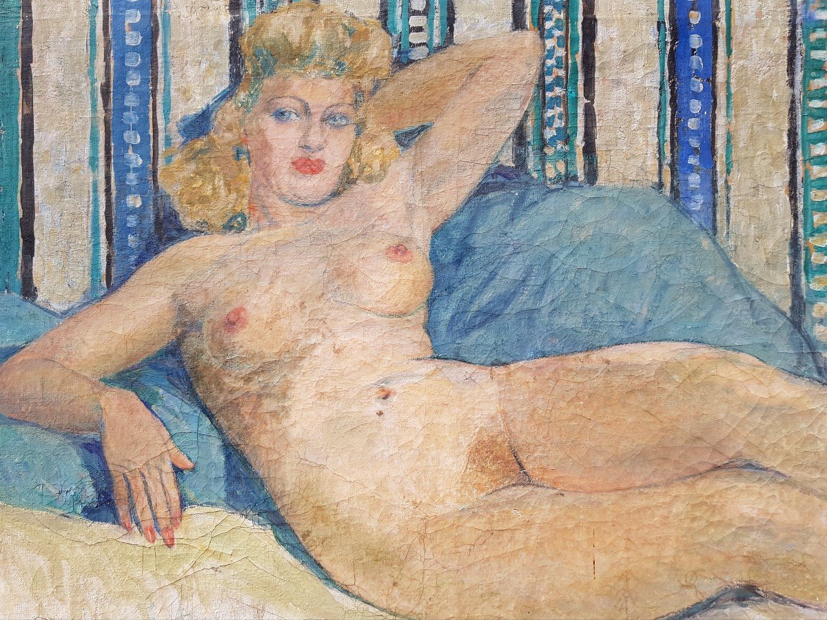 Fernand Lantoine - Large Oil On Canvas - Nude Woman