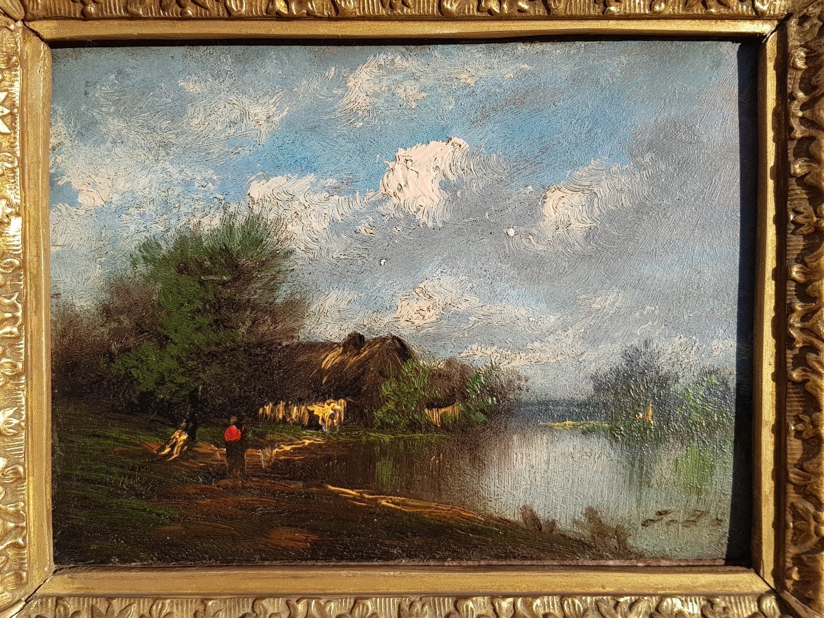 Jules Dupre - Barbizon - Oil On Panel - Lake Landscape-photo-2