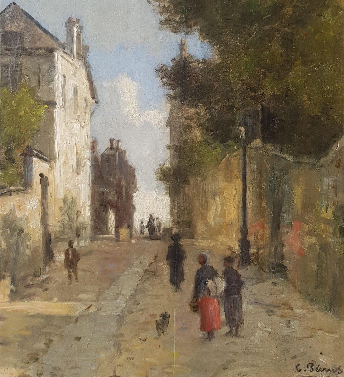 PÉCRUS - Huile sur panneau - Rue à MONTMARTRE - 1880