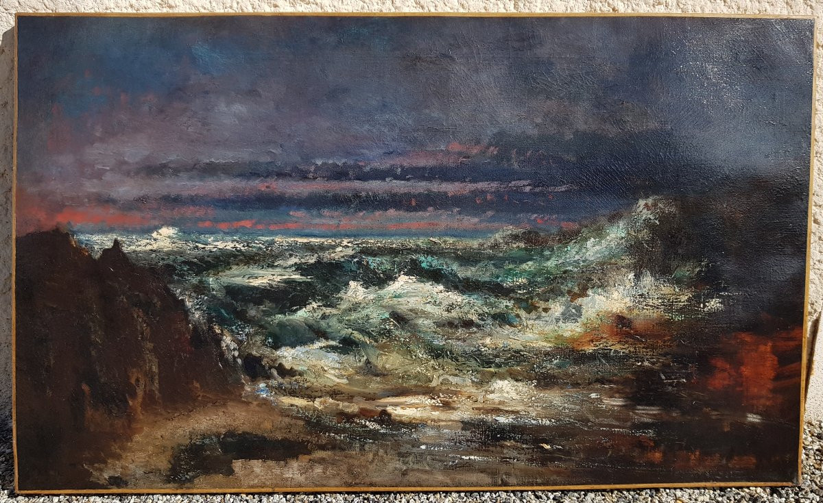 COURBET (entourage) - Grande huile sur toile - LA VAGUE-photo-2