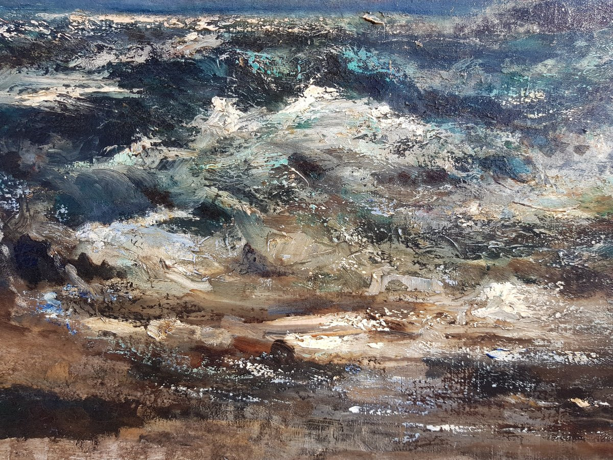 Courbet (circle) - Large Oil On Canvas - The Wave-photo-1