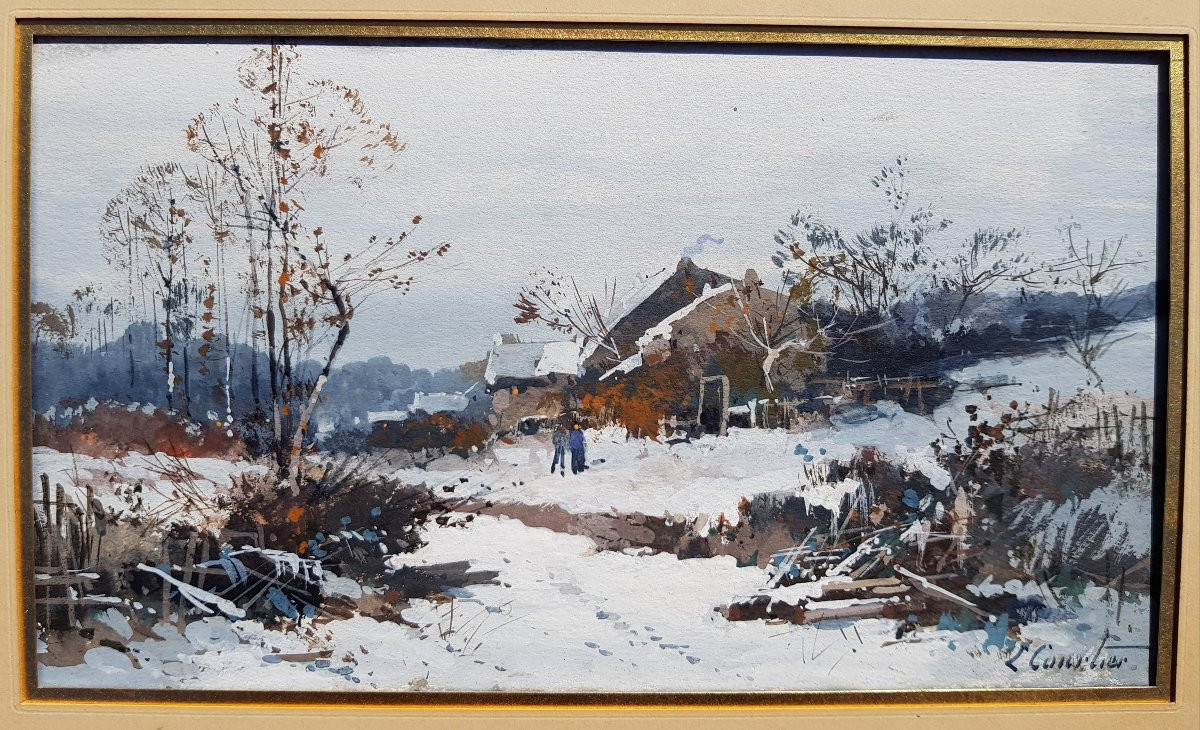 GALIEN LALOUE - Gouache - Village sous la neige-photo-4