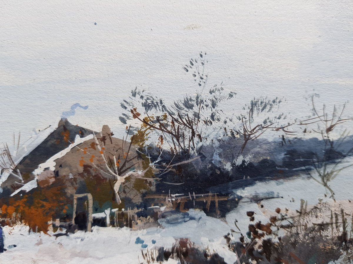 GALIEN LALOUE - Gouache - Village sous la neige-photo-2