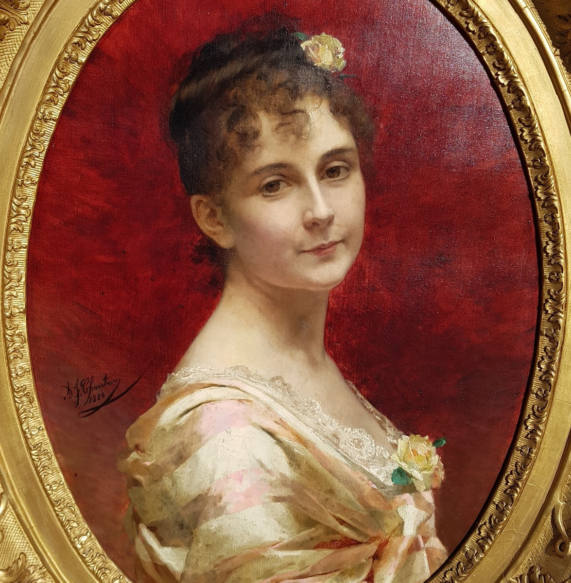 CHANTRON - Huile sur toile - 1884 - Portrait de femme 