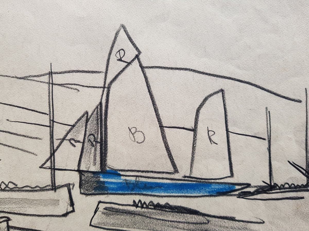 Mathurin Méheut - Drawing - Ex-museum - Sailboat In Port -photo-1