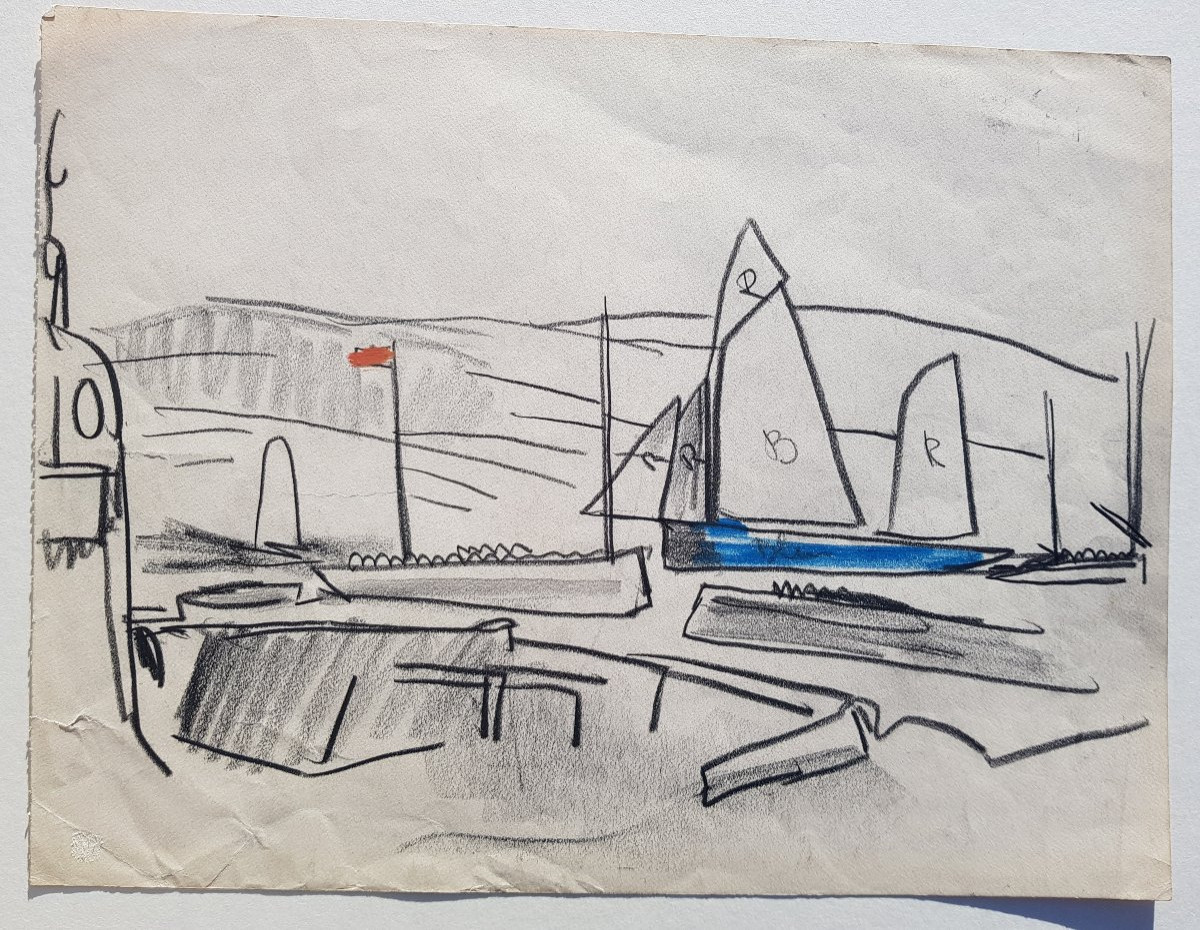 Mathurin Méheut - Drawing - Ex-museum - Sailboat In Port -photo-3