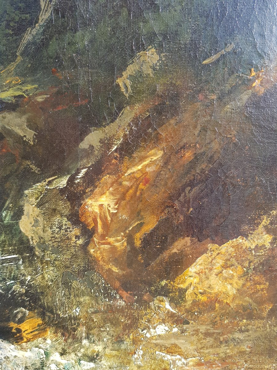 Courbet - Oil On Canvas C.1870 - Waterfall In Forest-photo-6
