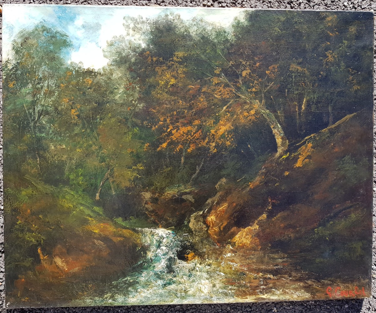 Courbet - Oil On Canvas C.1870 - Waterfall In Forest