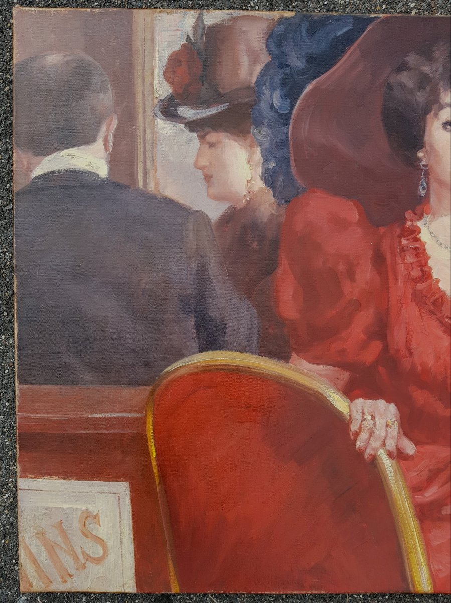 LEON ZEYTLINE - BELLE EPOQUE - ÉLÉGANTE AU RESTAURANT - HUILE SUR TOILE 100 x 73 cms -photo-4