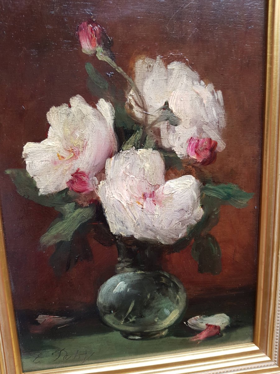 Eugène PETIT - BOUQUET DE ROSES - HUILE SUR PANNEAU - c.1870-photo-2