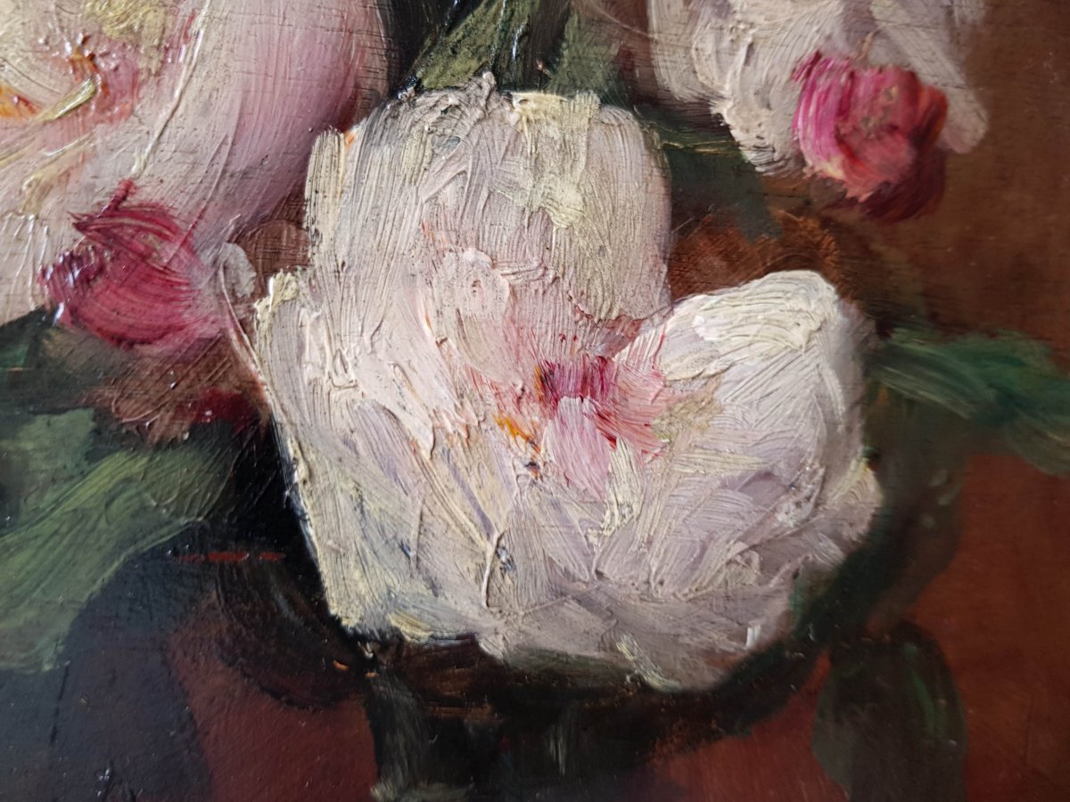 Eugène PETIT - BOUQUET DE ROSES - HUILE SUR PANNEAU - c.1870-photo-2