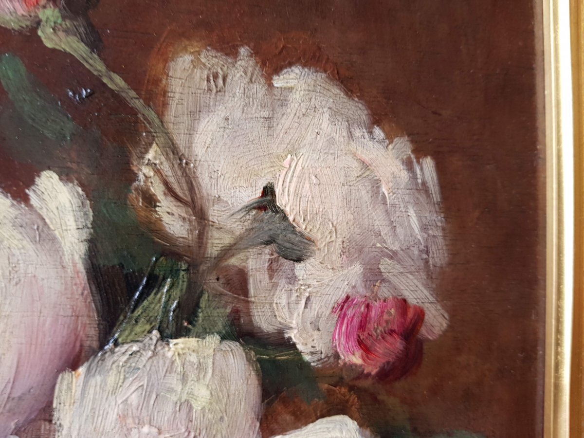 Eugène PETIT - BOUQUET DE ROSES - HUILE SUR PANNEAU - c.1870-photo-3