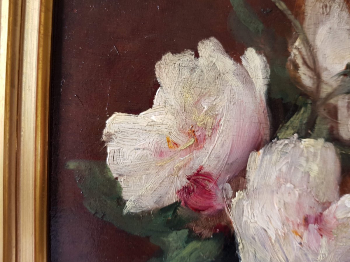 Eugène PETIT - BOUQUET DE ROSES - HUILE SUR PANNEAU - c.1870-photo-4