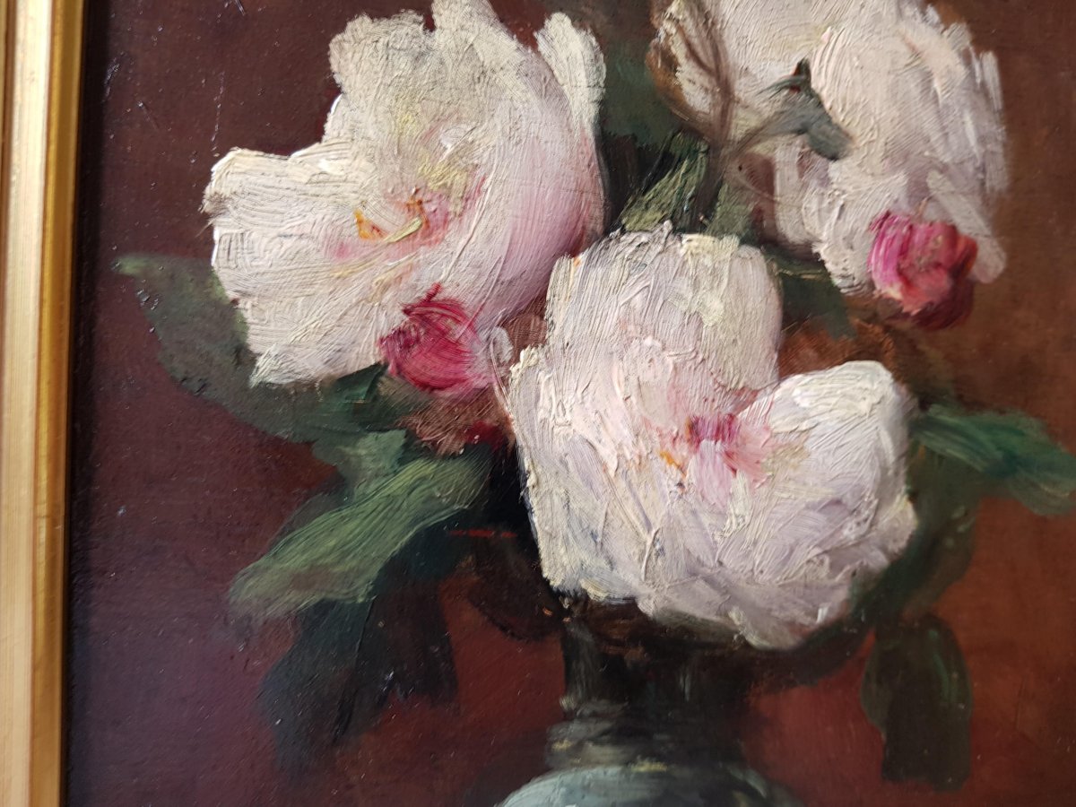 Eugène PETIT - BOUQUET DE ROSES - HUILE SUR PANNEAU - c.1870-photo-5