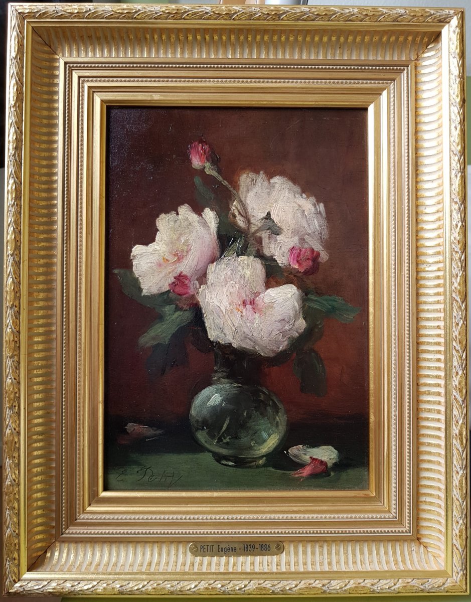 Eugène PETIT - BOUQUET DE ROSES - HUILE SUR PANNEAU - c.1870