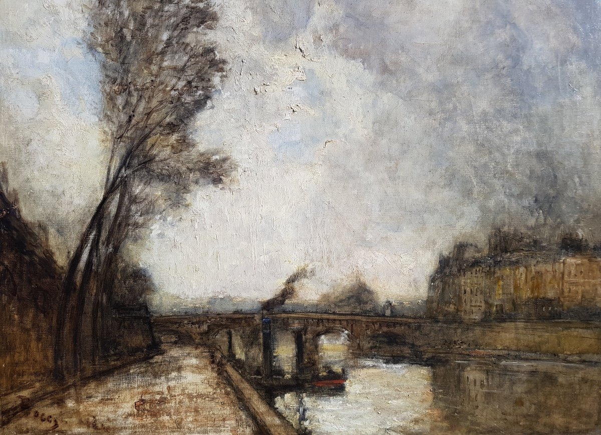 FRANK BOGGS - LA SEINE AU PONT NEUF, PARIS - IMPRESSIONNISTE AMERICAIN -  HUILE SUR TOILE 65 x 81 cms-photo-2