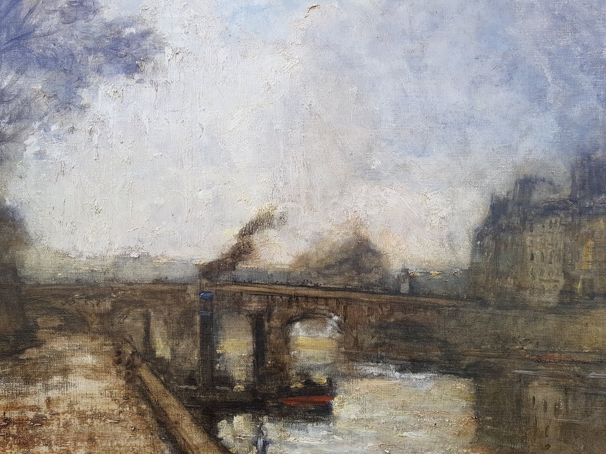 FRANK BOGGS - LA SEINE AU PONT NEUF, PARIS - IMPRESSIONNISTE AMERICAIN -  HUILE SUR TOILE 65 x 81 cms-photo-3