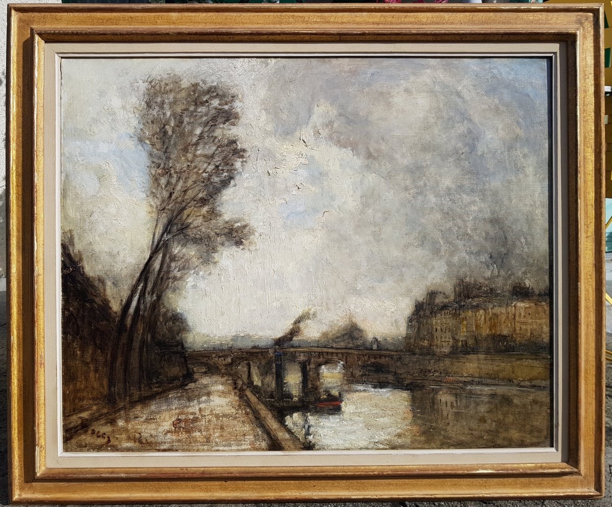 FRANK BOGGS - LA SEINE AU PONT NEUF, PARIS - IMPRESSIONNISTE AMERICAIN -  HUILE SUR TOILE 65 x 81 cms