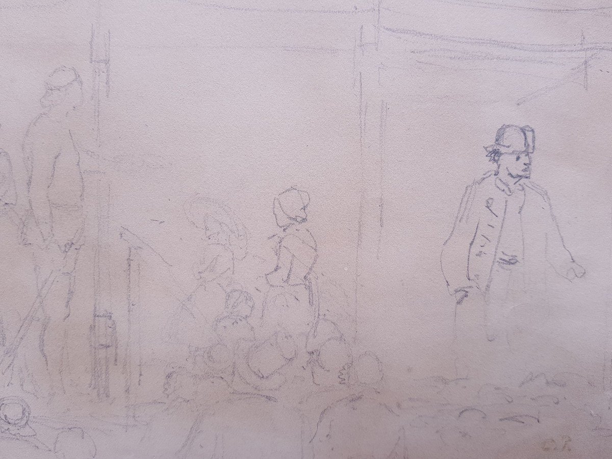 Camille PISSARRO - FOIRE ST MARTIN A PONTOISE - DESSIN CRAYON-photo-2