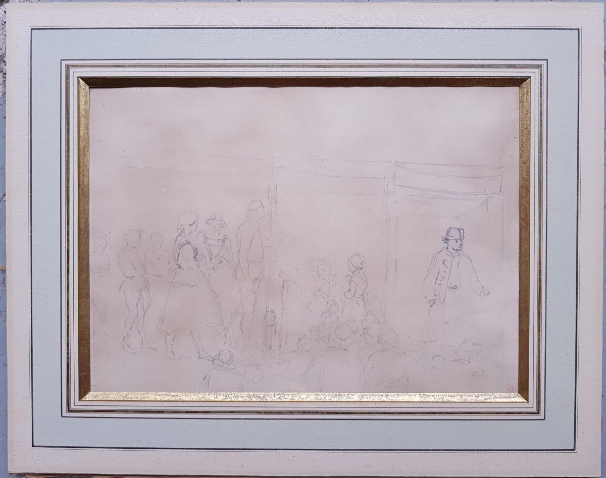 Camille PISSARRO - FOIRE ST MARTIN A PONTOISE - DESSIN CRAYON-photo-4