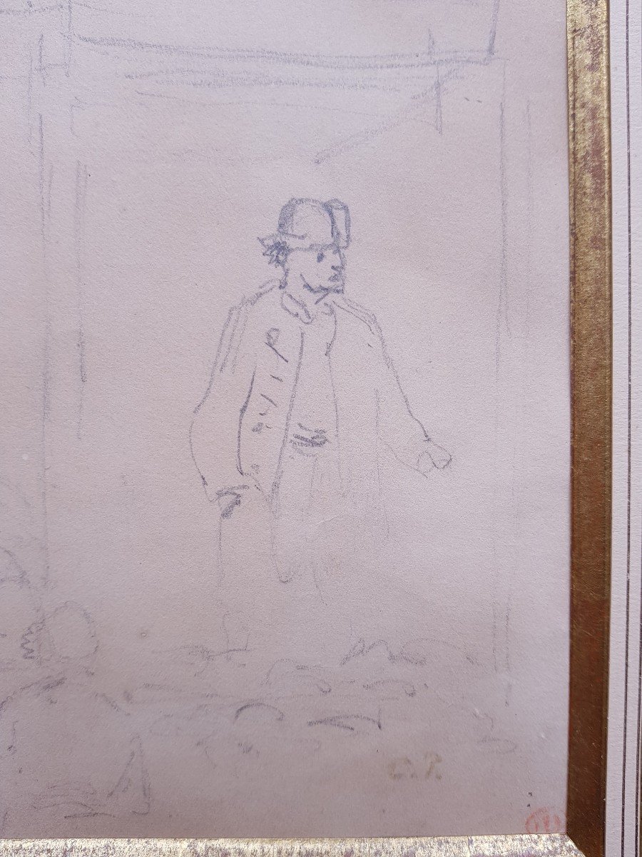 Camille PISSARRO - FOIRE ST MARTIN A PONTOISE - DESSIN CRAYON-photo-3