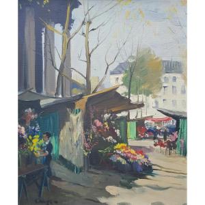 Constantin Kluge - Oil On Canvas - Flower Market, Paris