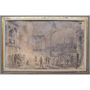 Daubigny - Drawing 1850 - Notre-dame De Paris / Esmeralda