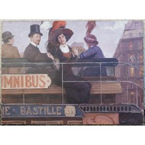 Léon ZEYTLINE - Huile sur toile - PARIS, l'omnibus