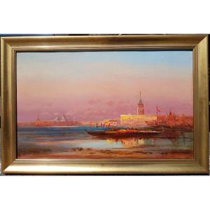 Henri DUVIEUX - Huile sur toile - VENISE, soleil couchant