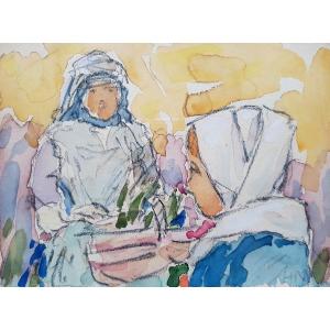 Henry Moret - Pont-aven School - Watercolor - Women In Brittany